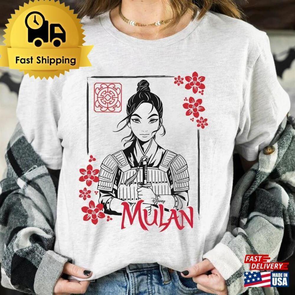 Disney Mulan Movie Floral Ink Portrait Retro Shirt Magic Kingdom tshirt